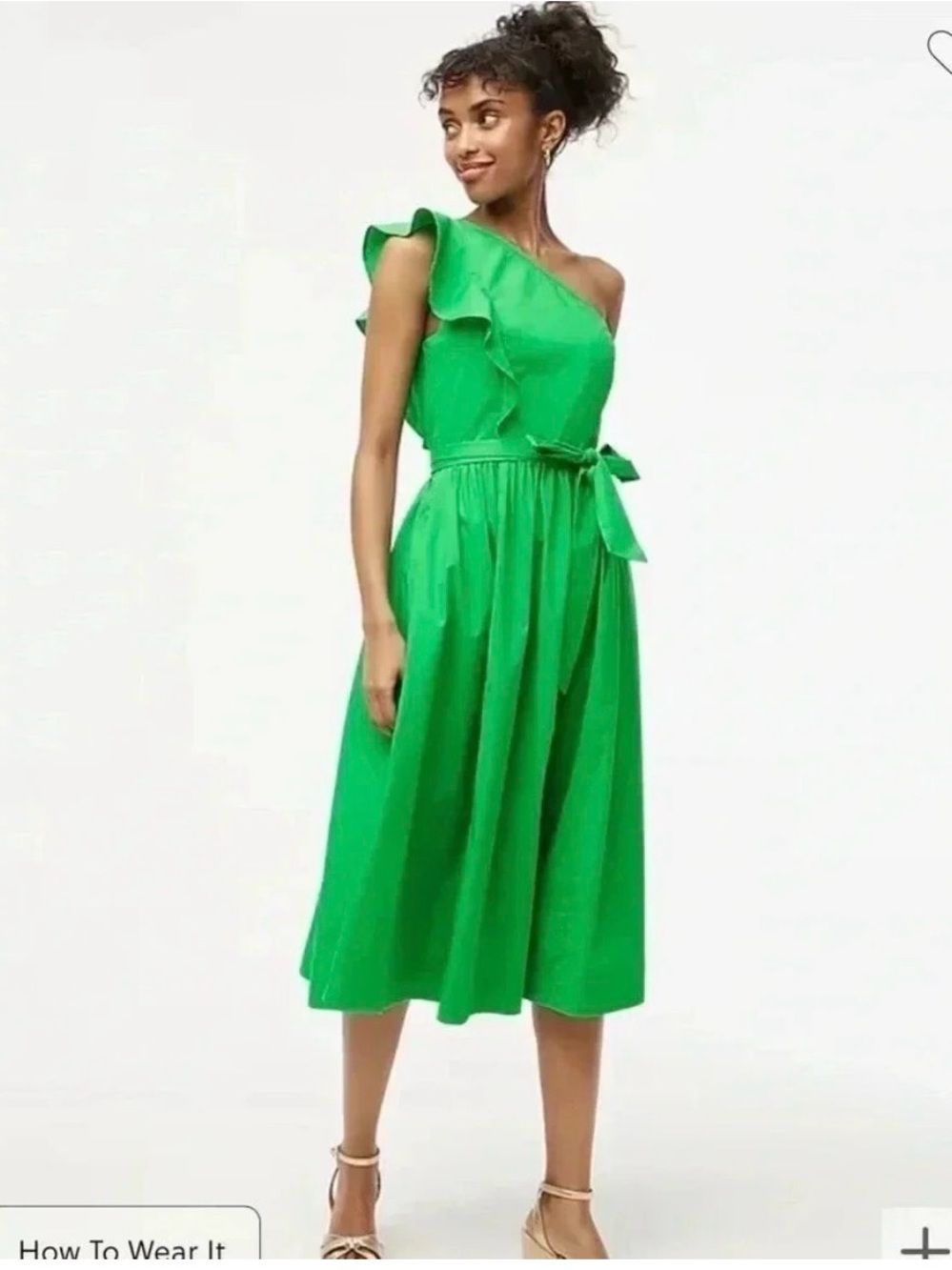 J. Crew Emerald One-Shoulder Belted Midi Dress NWT